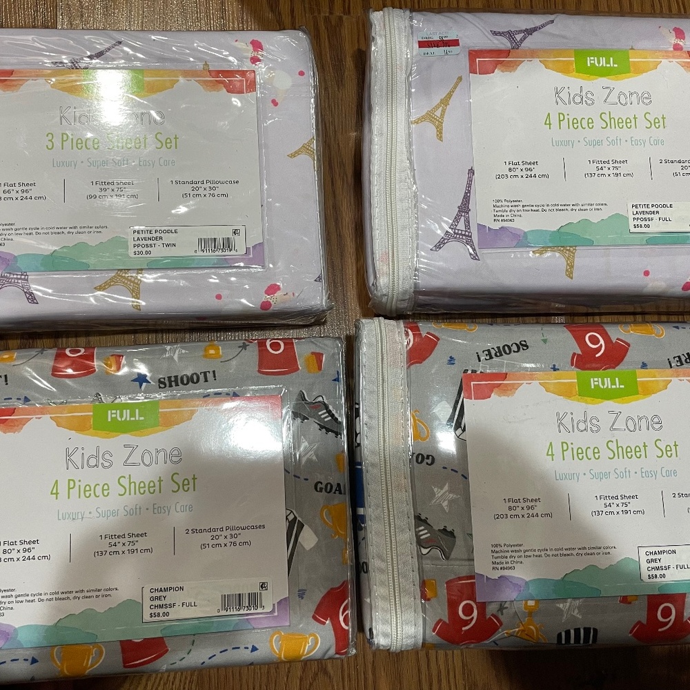 Kid Zone Sheet sets/ 1 twin/ 3 Full Size